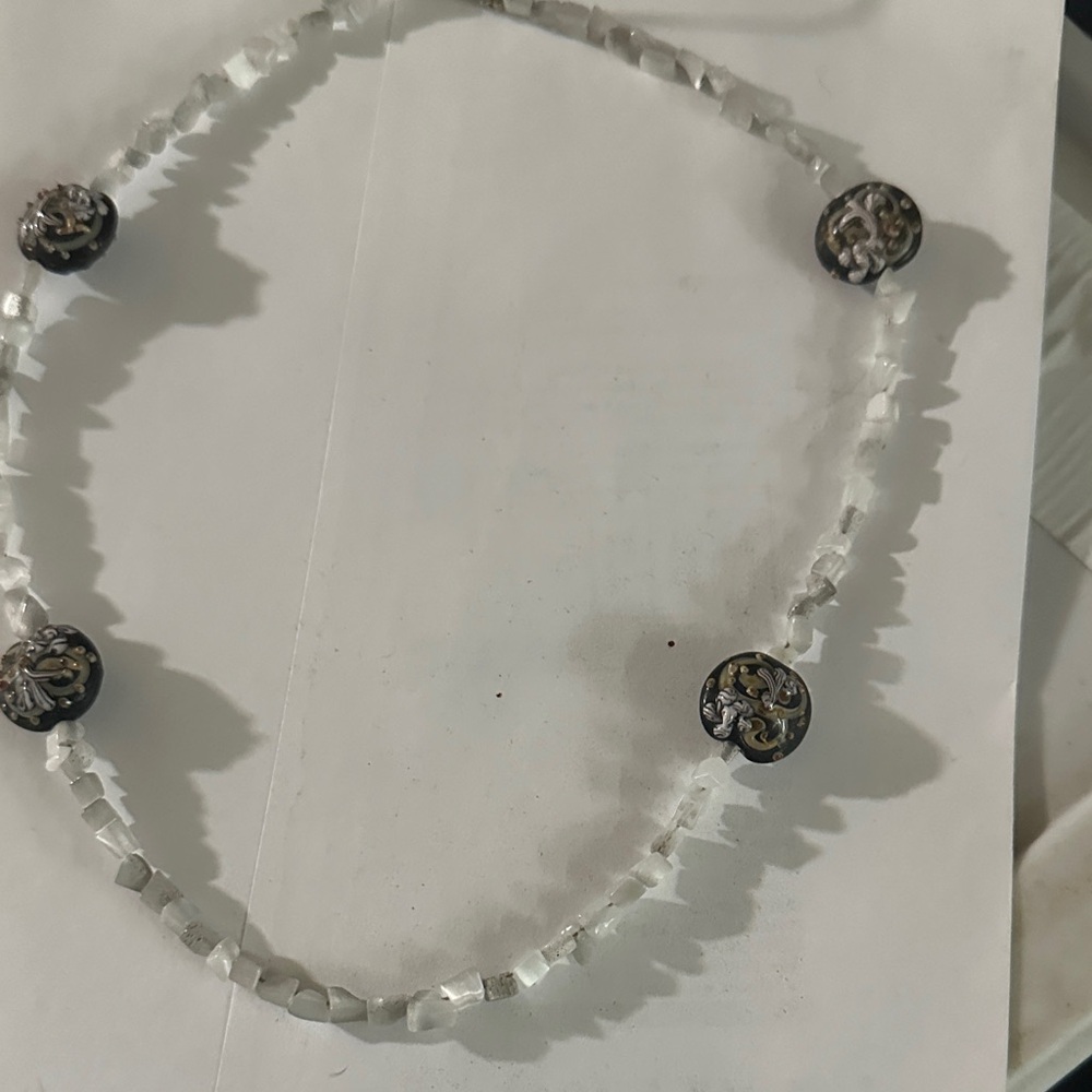 Elegant Cat’s Eye and Lampwork Beaded Necklace with Black Accents
